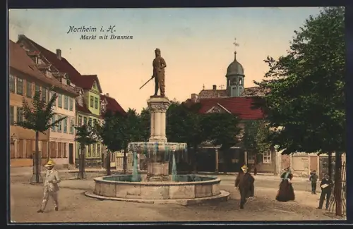 AK Northeim i. H., Markt mit Brunnen