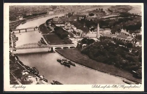 AK Magdeburg, Blick auf die Elbe, Flugaufnahme