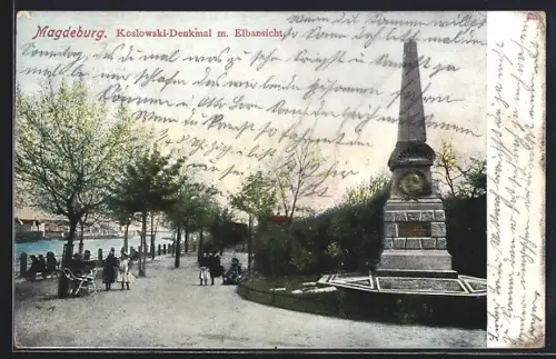 AK Magdeburg, Koslowski-Denkmal, Elbansicht