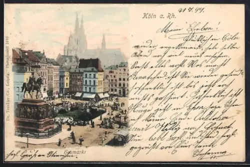 AK Köln a. Rh., Heumarkt, Reiterdenkmal, Dom