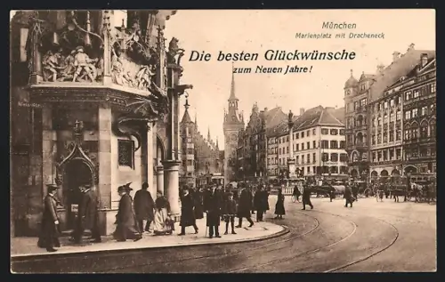 AK München, Marienplatz mit Dracheneck