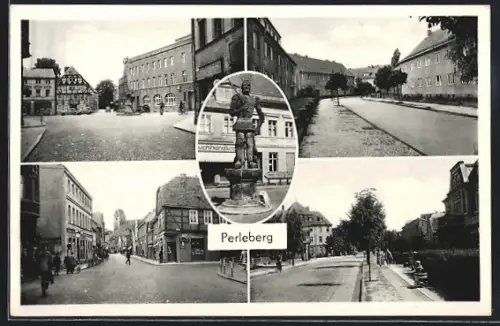 AK Perleberg, Brunnen, Strassenansichten, Fachwerkhaus