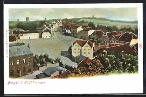 AK Bergen a. Rügen, Marktplatz mit Rugard