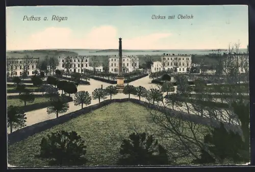 AK Putbus a. Rügen, Cirkus mit Obelisk