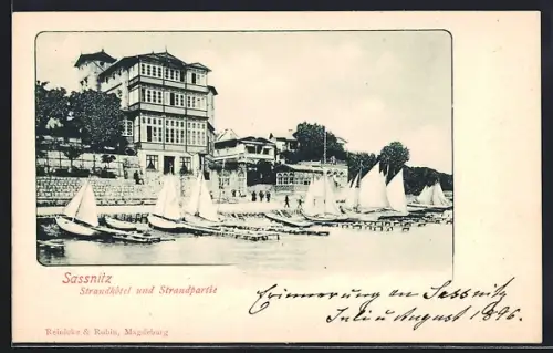 AK Sassnitz /Rügen, Strandhotel und Strandpartie