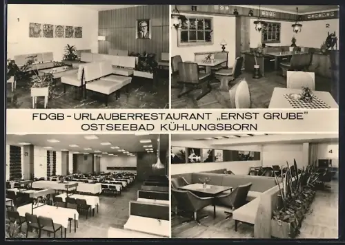 AK Kühlungsborn, FDGB-Urlauberrestaurant Ernst Grube mit Foyer, Restaurant und Klubraum