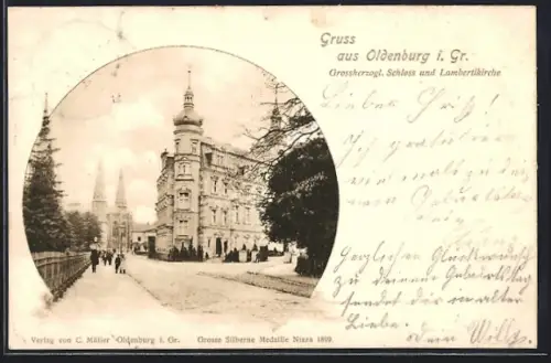 AK Oldenburg i. Gr., Blick auf Grossherzogl. Schloss und Lambertikirche