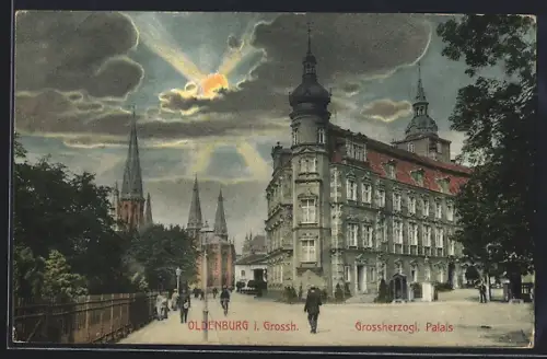 AK Oldenburg / Gr., Grossherzogliches Palais bei Zwielicht