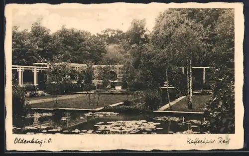 AK Oldenburg i. O., Cafe Reil, Teich im Garten