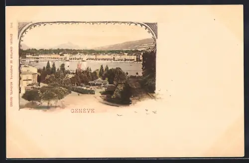 AK Genève, Panorama mit Bäumen
