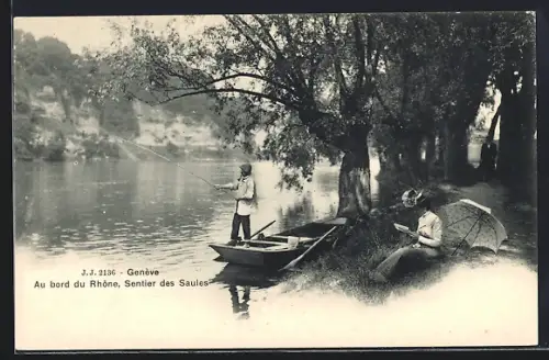AK Genève, Au bord du Rhône, Sentier des Saules