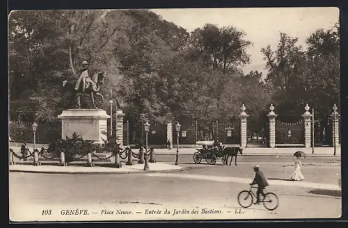 AK Genève, Place Neuve, Entrée du Jardin des Bastions