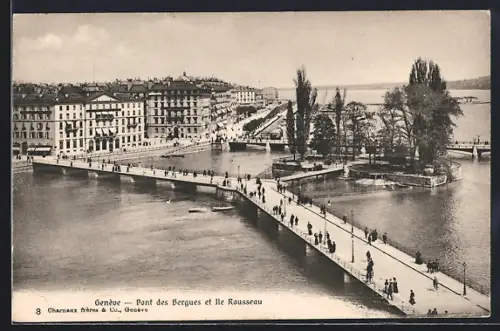 AK Genève, Pont des Bergues et Ile Rousseau
