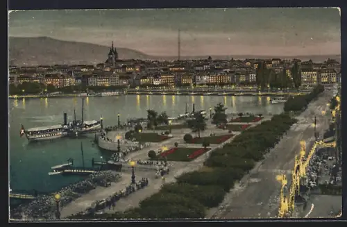 AK Genève, Panorama bei Nacht
