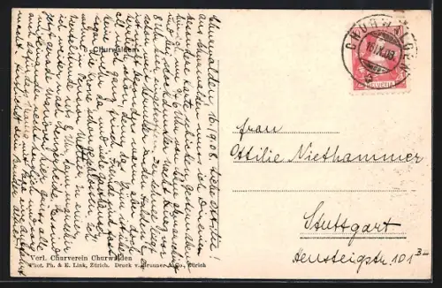 AK Churwalden, Strassenpartie mit Bäumen