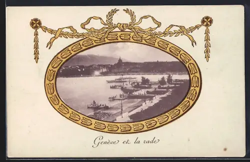 AK Genève, Panorama et la rade, Passepartout