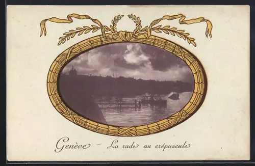 AK Genève, La rade au crépuscule, Passepartout