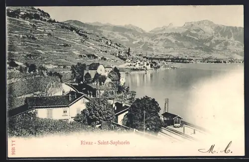 AK Rivaz-Saint-Saphorin, Panorama mit Bergen
