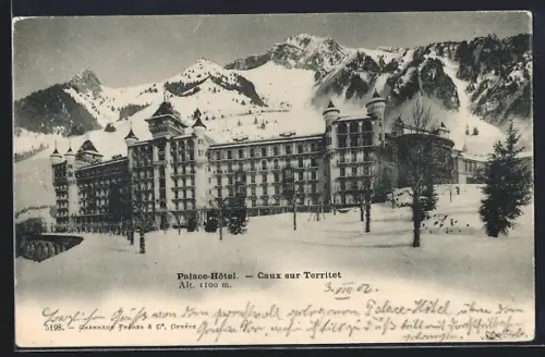 AK Caux-sur-Territet, Palace-Hotel im Schnee