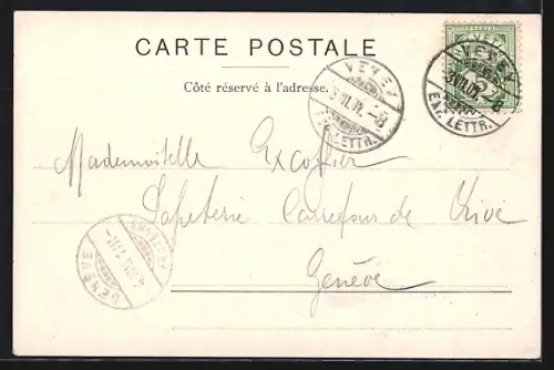 Lithographie Vevey, Panorama, Ruine