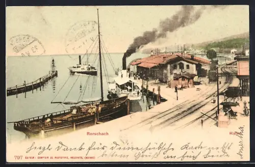 AK Rorschach, Hafen mit Dampfern