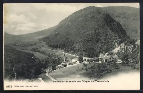 AK Frinvillier, Panorama et entrée des Gorges du Taubenloch