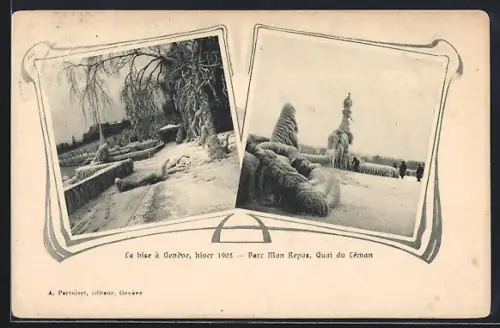 AK Genève, La bise hiver 1903, Parc Mon Repos, Quai du Léman
