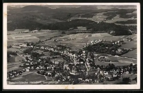AK Haindorf-Hejnice, Gesamtansicht aus der Vogelschau mit Umgebung