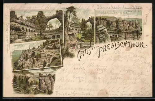 Lithographie Herrnskretschen / Hrensko, Hotel am Prebischthor