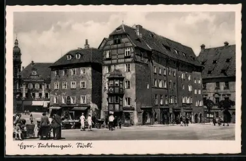 AK Eger, Platz mit Geschäften und Marktständen