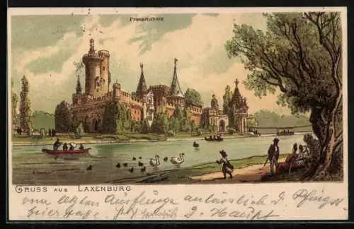 Lithographie Laxenburg, Blick zur Franzensburg