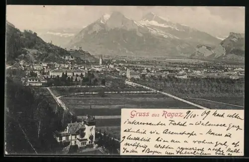 AK Ragaz, Ortsansicht aus der Vogelschau