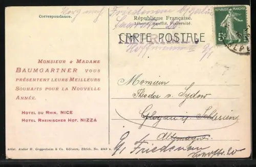 AK Nice, Hotel du Rhein, Panorama