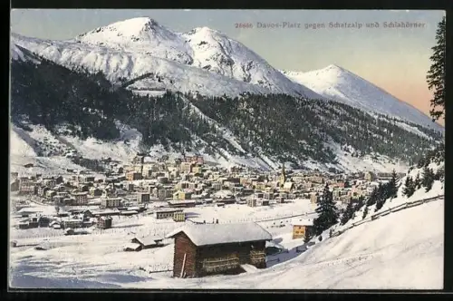 AK Davos-Platz, Gesamtansicht gegen Schatzalp und Schiahörner