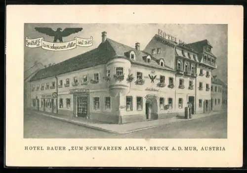 AK Bruck a. d. Mur, Hotel Bauer Zum schwarzen Adler
