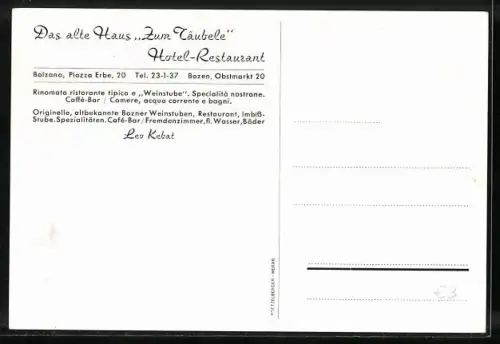 AK Bolzano, Hotel-Restaurant Zum Täubele, Innenansicht