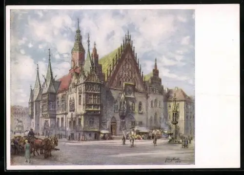 Künstler-AK Breslau, Deutsches Turn u. Sportfest 1938, Rathaus