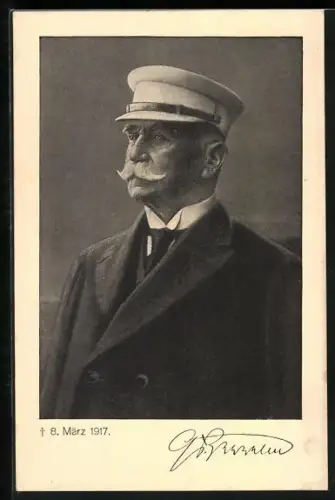 AK Graf Zeppelin in Uniform mit Sterbedatum