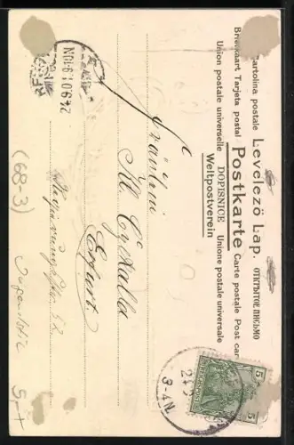 Lithographie Junge Frau mit Perlenkette, Blumen, Jugendstil