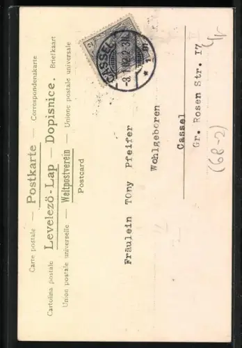 AK junge Frau mit Halstuch und grossem Hut, Jugendstil