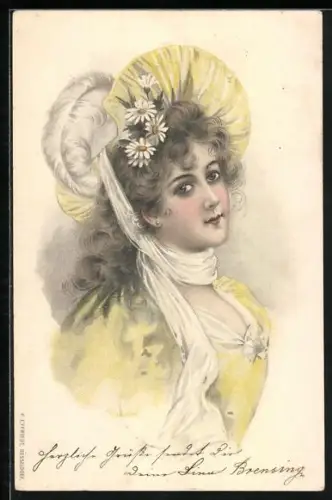 AK schönes Mädchen im Sommerkleid mit Hut