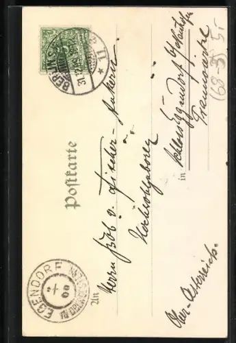 Lithographie Hübsche Blondine mit Kerze am Treppengeländer, Jugendstil