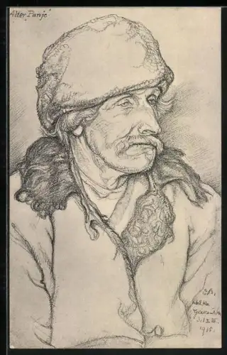Künstler-AK Serie Batterie Wieck 1914 / 1915, Ostwärts-Westwärts-vorwärts-Siegwärts, Alter Panje