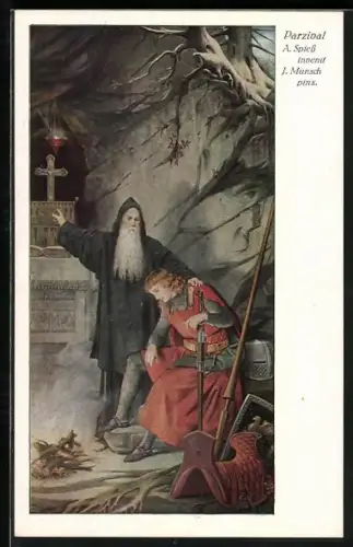Künstler-AK A. Spiess / J. Munsch: Parsival, Segnung des Ritters