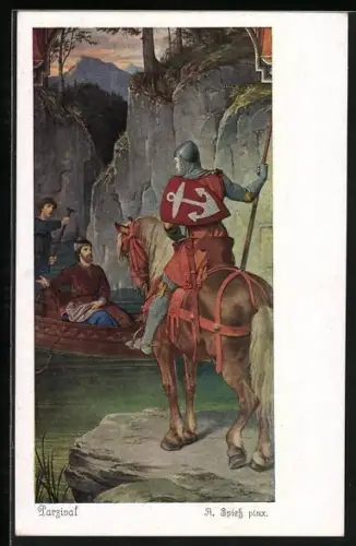 AK Parzival zu Pferd am Felsufer, Serie 247, Nr. 4422