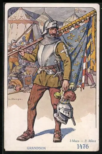 Künstler-AK Schweizer Soldat im Laufe der Jahrhunderte, Grandson 1476