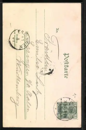 Künstler-AK Junge Frau mit Blumen vor Mondlandschaft, Jugendstil