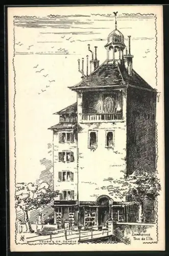 Künstler-AK Geneve, l`ancienne Tour de l`Ile