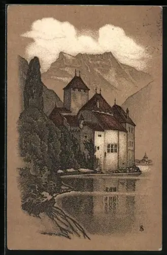 Künstler-AK Chillon, Le Château, vue ouest