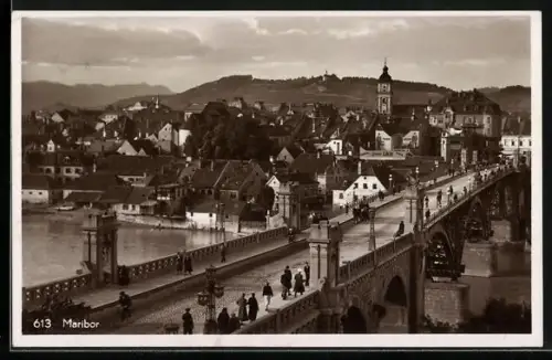 AK Maribor, Ortsansicht mit Brücke und Flusspartie